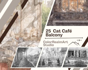 猫カフェバルコニー塗り絵 | 25ページ（PDF）