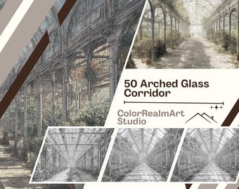 Pasillos de cristal arqueados para colorear / 50 elegantes escenas arquitectónicas (Descarga PDF)