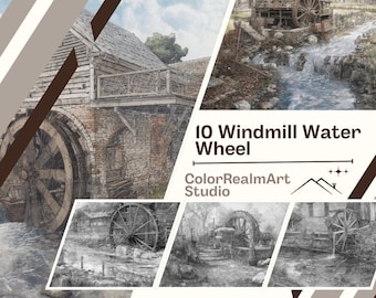 風車と水車のぬり絵｜禅ガーデンの自然風景10選（PDFダウンロード）