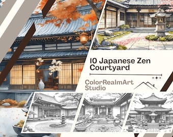 日本の禅庭の塗り絵 | 印刷可能なマインドフルネスアート10枚（PDFダウンロード）