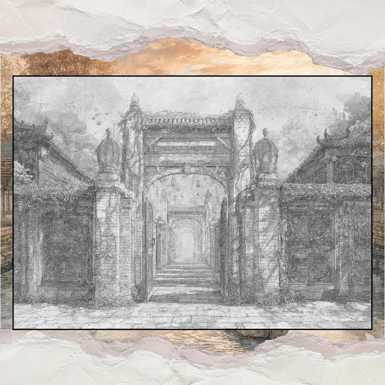 Japanese Garden Lantern Gate Coloring Pages | 25 Printable Zen Art (PDF ...