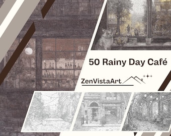 雨の日のカフェ塗り絵50選｜落ち着いたカフェの風景（PDFダウンロード）