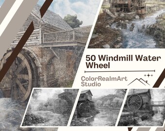 風車と水車のぬり絵 | 禅庭のイラスト50点（PDF）