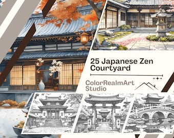 Dibujos para colorear de patios zen japoneses / 25 láminas imprimibles para relajarse (descarga en PDF)