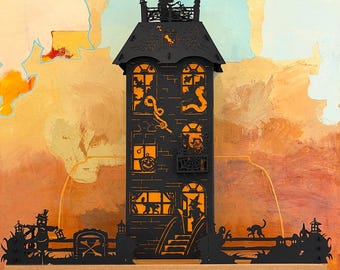 Vintage-style Haunted House Lantern Centerpiece: Monster-Size Series #2