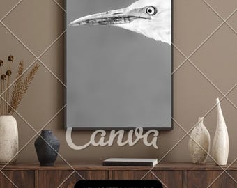 Minimalistische zilverreigerprint, zwart-witte vogelfotografie (digitale download)