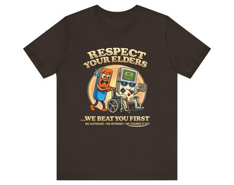 Camiseta retro de videojuegos Respeta a tus mayores No Autosave Camiseta divertida para gamers Camiseta vintage con humor de videojuegos Regalo para nerds Regalo para papá gamer
