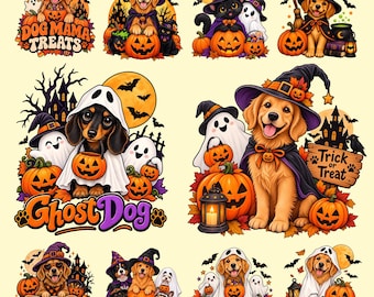 Halloween Dog Mom PNG Bundle | Ghost Puppy | Pumpkin Clipart | Witch Hat | Trick Treat Designs