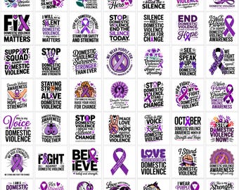 Domestic Violence Awareness PNG Bundle | Advocate Quote Graphics, Purple Ribbon Shirt Designs| Sublimation Download