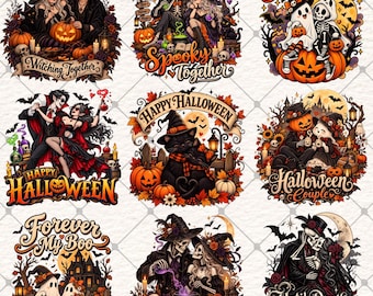 Halloween Couple PNG | Ghost Romance Artwork | Retro Diner Design | Vintage Spooky Sublimation | Commercial Use