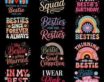 Pacchetto PNG e SVG per migliori amiche / Divertente design coordinato per gemelle / Regalo per l'amicizia di squadra / Download per sublimazione in stile retrò