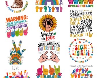 Sign Language PNG & SVG Bundle | ASL Deaf Pride Design | Love Needs No Words Quote