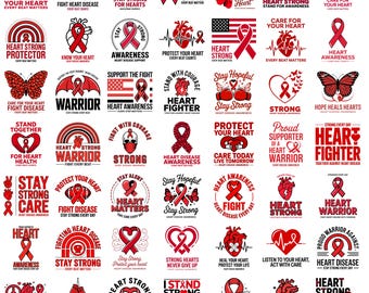 Ensemble PNG de sensibilisation aux maladies cardiaques | Ruban rouge | Conception santé cardiaque | Sublimation de guerrier