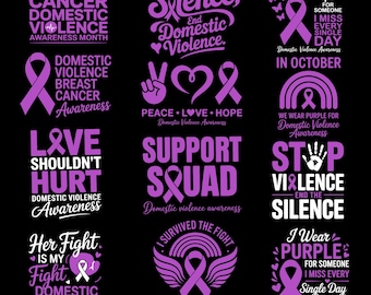 Domestic Violence Awareness PNG SVG Bundle | Purple Ribbon Clipart | Support Survivor Sublimation Design