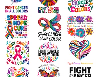 Fight Cancer In All Colors PNG & SVG Bundle | Butterfly Ribbon Design | Awareness Support Artwork