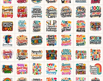 Speech Therapy PNG Bundle | SLP Communication Designs, Education Graphics, Retro Floral Therapist Artwork