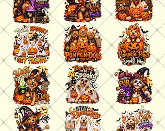 Halloween Dog PNG Bundle | Witch Puppy | Pumpkin Paws | Spooky Ghost | Sublimation Design | Fall Shirt