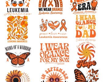 Leukemia Awareness PNG & SVG Bundle | Orange Ribbon Support | Cancer Warrior Design | Digital Download