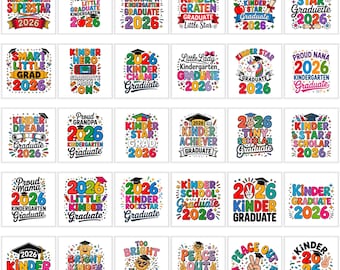 Kindergarten Graduation 2026 PNG Bundle | Preschool Graduate Artwork, Proud Family Designs