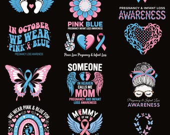 Pregnancy & Infant Loss Awareness Bundle PNG SVG | Pink Blue Ribbon Design | Angel Mommy Graphic