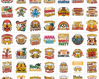 Oktoberfest PNG Bundle | Bavarian Beer Festival Graphics, Pretzel Sausage Gnome Designs, Funny Party Sublimation |