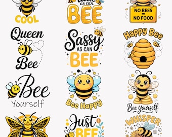 Bee PNG SVG Bundle | Kawaii Clipart | Queen Mama Design | Funny Quotes | Sublimation Shirt