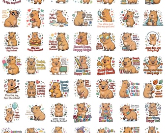 Pacchetto PNG di capibara / Clipart di animali dei cartoni animati / Grafica per compleanni e feste per bambini / Download digitale immediato