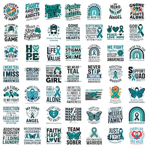 Addiction Recovery Awareness PNG Bundle | Teal Ribbon Support Design | Sobriety Sublimation Graphics | Mental Health