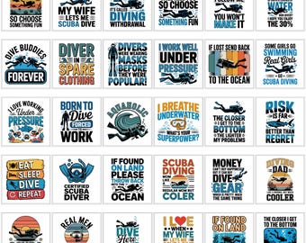 Scuba Diving PNG Bundle | Underwater Adventure Clipart, Diver Quotes, Ocean Lover Designs | Instant Download