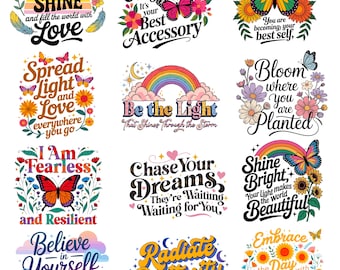 Inspirational Quotes PNG & SVG Bundle | Motivational Affirmations | Positive Shirt Design | Digital Download