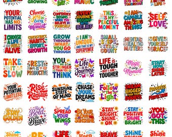 Inspirational Quotes PNG Bundle | Motivational Sayings Clipart | Positive Affirmation Typography | Digital Download