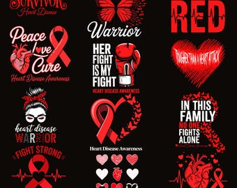 Bewustmakingsbundel voor hartziekten | Cardiovasculaire themaset SVG-PNG| Go Red-concept | Krijger Mama