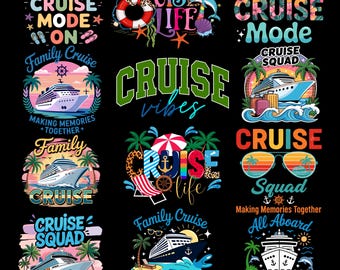 Pacchetto di design PNG e SVG per crociere / Magliette per vacanze in famiglia / Grafiche per viaggi estivi / Sublimazione per viaggi tropicali