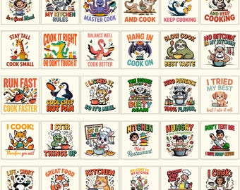 Kitchen Towel PNG Bundle | Funny Cooking Quotes, Farmhouse Animal Graphics, Baking Sublimation Designs