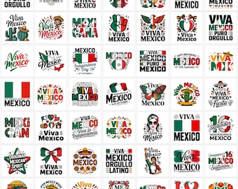 Pacchetto PNG Viva Mexico / Grafica per la celebrazione del 16 settembre / Illustrazioni di sombrero e bandiera / Sublimazione per feste a tema messicano