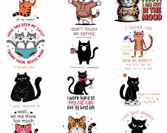 皮肉な猫 PNG SVG | 面白い子猫のクリップアートセット | 猫のデザインパック | 不機嫌なペットのアートワーク