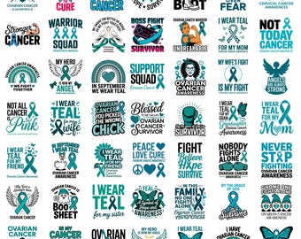 Ovarian Cancer Ribbon PNG Bundle | Fighter Support Graphics, Survivor Family Designs, Hope Strength Clipart