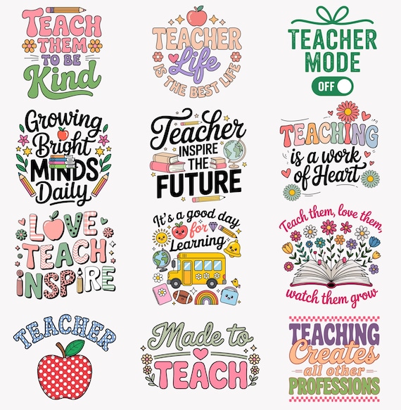 Teacher Quotes PNG SVG Bundle | Boho Retro Sublimation Designs | Appreciation Classroom Inspire Rainbow Graphics