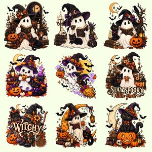Gothic-Geister-PNG-Bundle | Dark Academia Halloween | Vintage-Hexen-Clipart | Gruselige Sublimation | Hexenmond