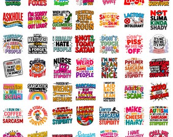 Sarcasm PNG Bundle | Funny Humor Quotes, Adult Shirt Designs, Snarky Sayings, Sublimation Graphics