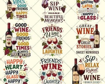 Wine Lover PNG Bundle | Funny Drink Quotes | Glass Artwork | Humorous Sayings | Beverage Graphics