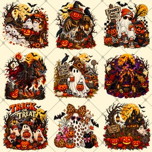 Halloween-spöke PNG-paket, leopardrandig kokettdesign, sublimering för läskig höst, digital nedladdning