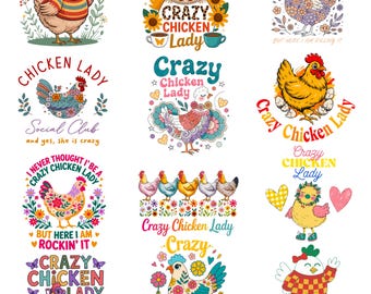 Pacchetto PNG e SVG "Pazza Gallina" / Divertente design di animali da fattoria / Stampa a sublimazione su maglietta e tazza con gallina