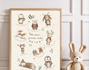 Winter Affirmationen Poster für Kinder | Achtsamkeit und Gefühle lernen | Selbstbewusstsein stärken | Kinderzimmer Poster | Printable