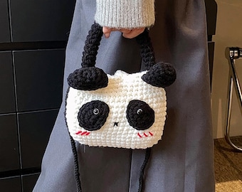 Crochet panda crossbody bag, handmade kawaii phone purse in two styles