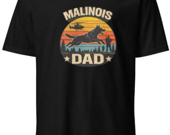 Malinois Dad T-Shirt - Retro Sonnenuntergang, Geschenk für Hundeliebhaber