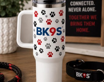 BK9S 25 oz Travel Mug with Handle | Paw Print Dog Tumbler | Dog Lover Gift | Insulated Travel Cup | BK9S System