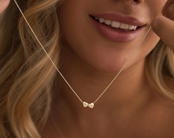 Gold Initial Heart Necklace, Personalized Letter Pendant