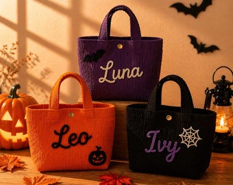 Halloween Personalized Tote Bag | Custom Name Mini Tote | Trick or Treat Candy Bag for Kids