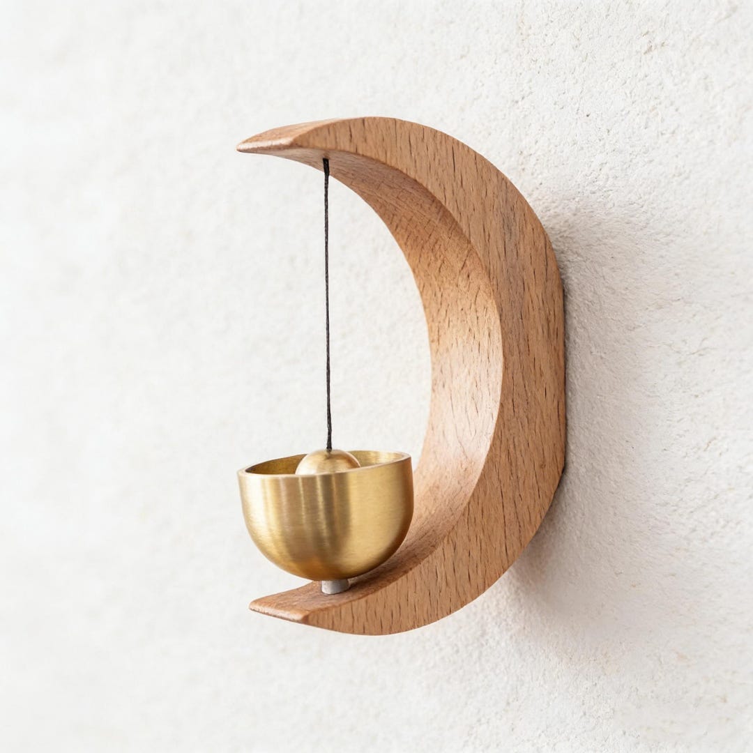 Magnetic Wooden Moon Door Bell With Brass Chime - Etsy